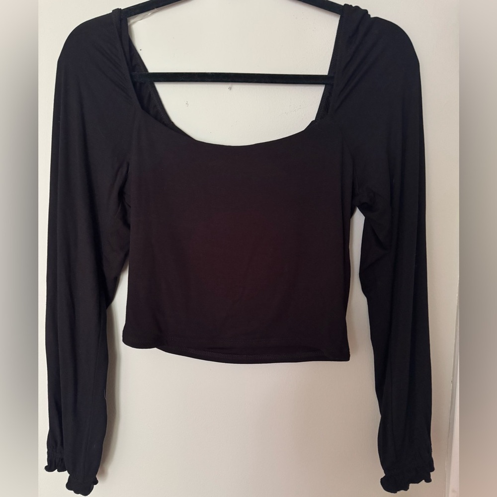 Crop Black Off the Shoulder Long Sleep Top